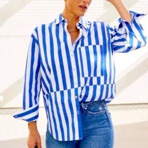 AYR Blue and White Vertical Stripe Button-Down Shirt